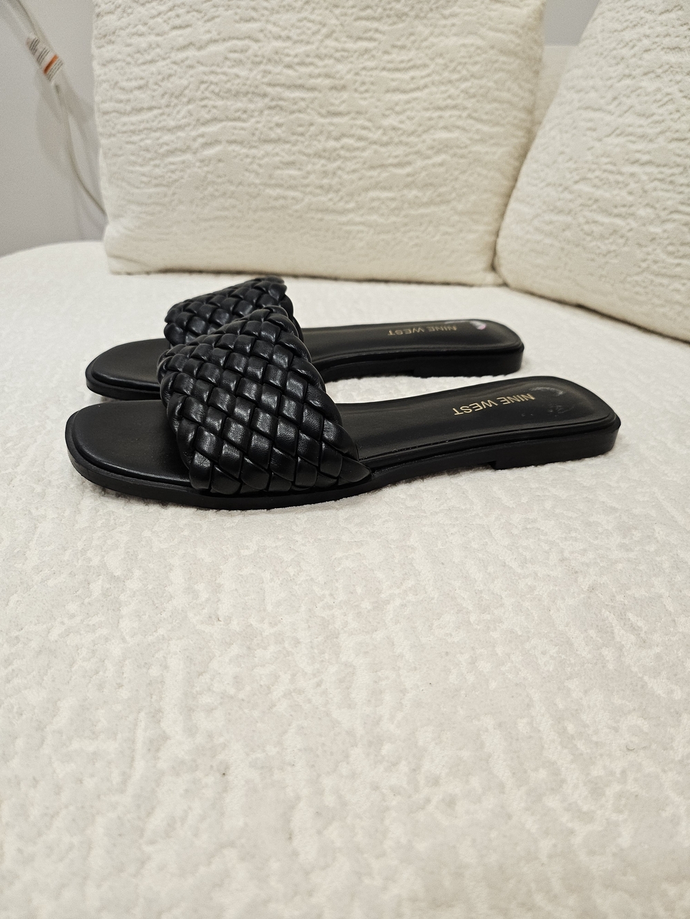 Nine West Black Woven Slide Sandals